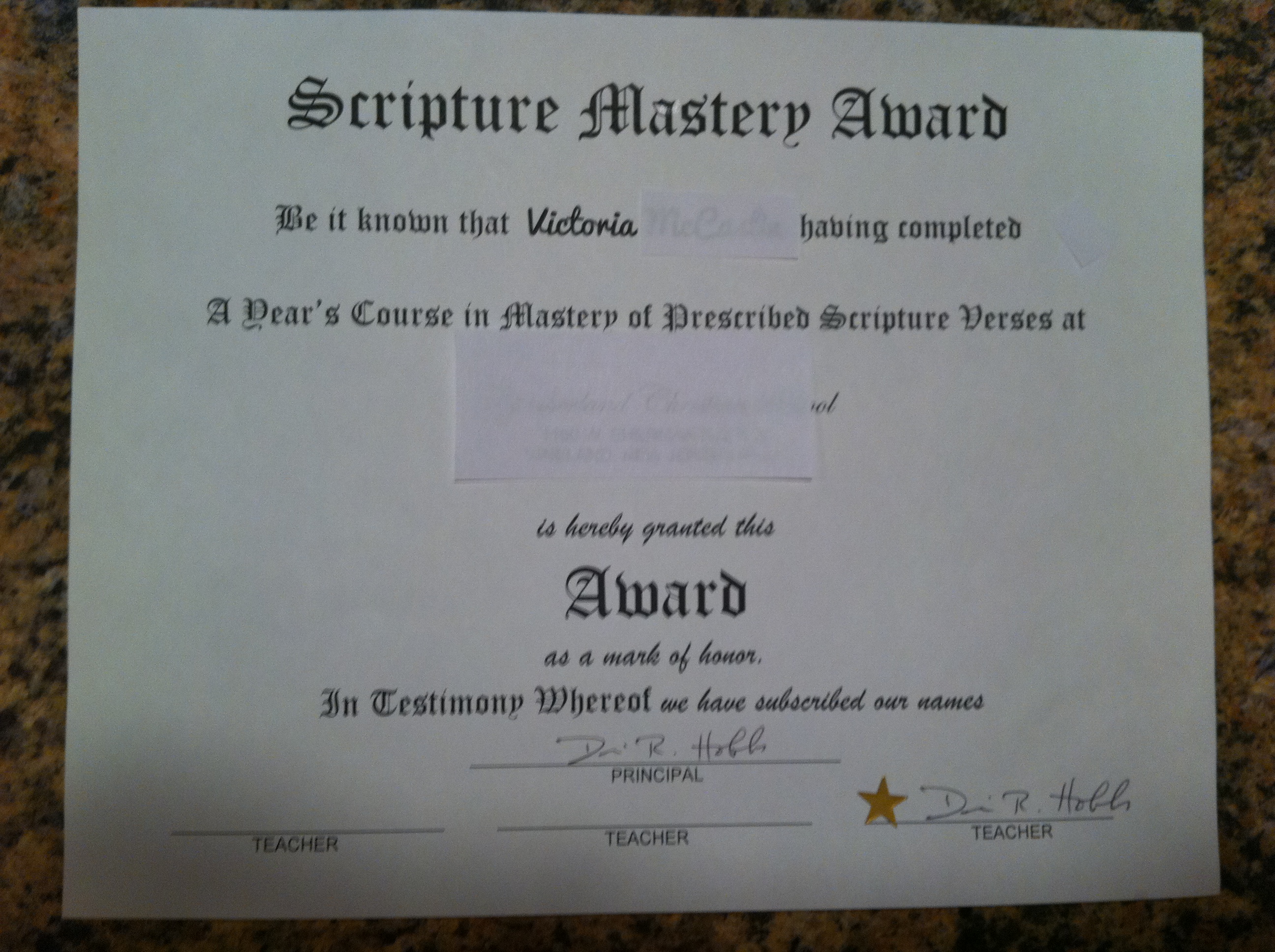 Scripture Mastery Award